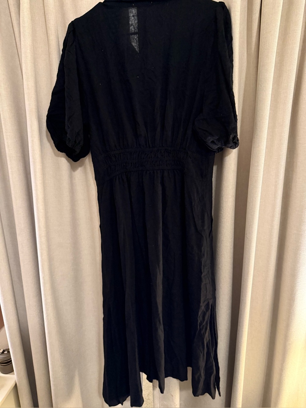 New 4Our Dreamers Black Button-Front Midi Dress Linen Blend M - Picture 4 of 4